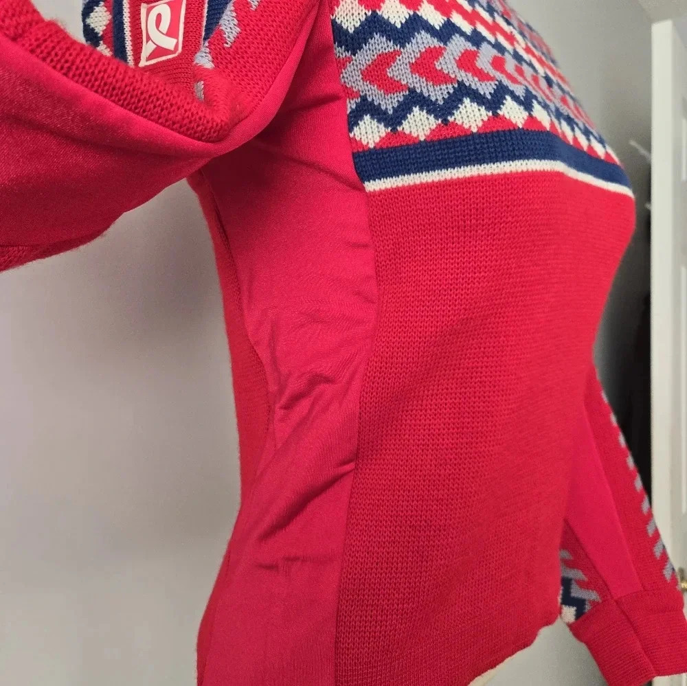 DEMETRE women's vintage virgin wool ski sweater. Red/white/blue. Size small - Picture 4 of 11